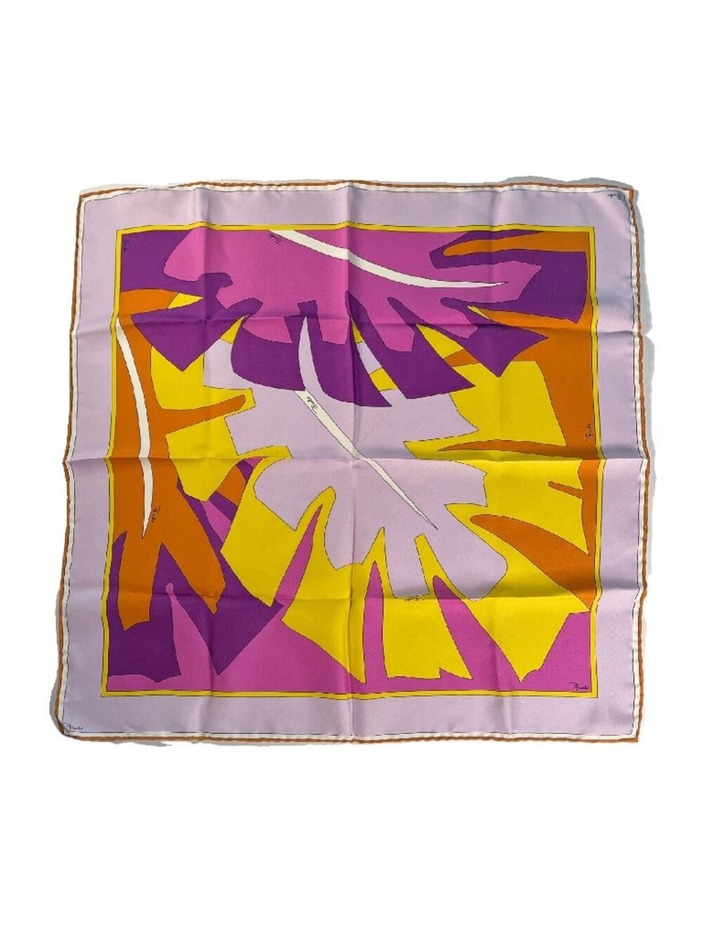 Emilio Pucci Silk Scarf 22” Square Rolled Hem Italy Pink Purple Yellow Abstract